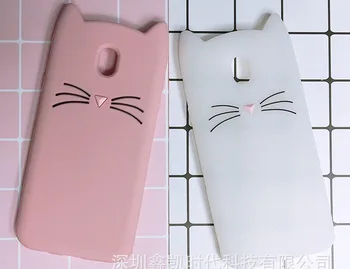 

200pcs Cute 3D Cartoon Silicone Case for Samsung Galaxy A7 2018 Cases Glitter Beard Cat Lovely Ears Phone Cover A750F A750