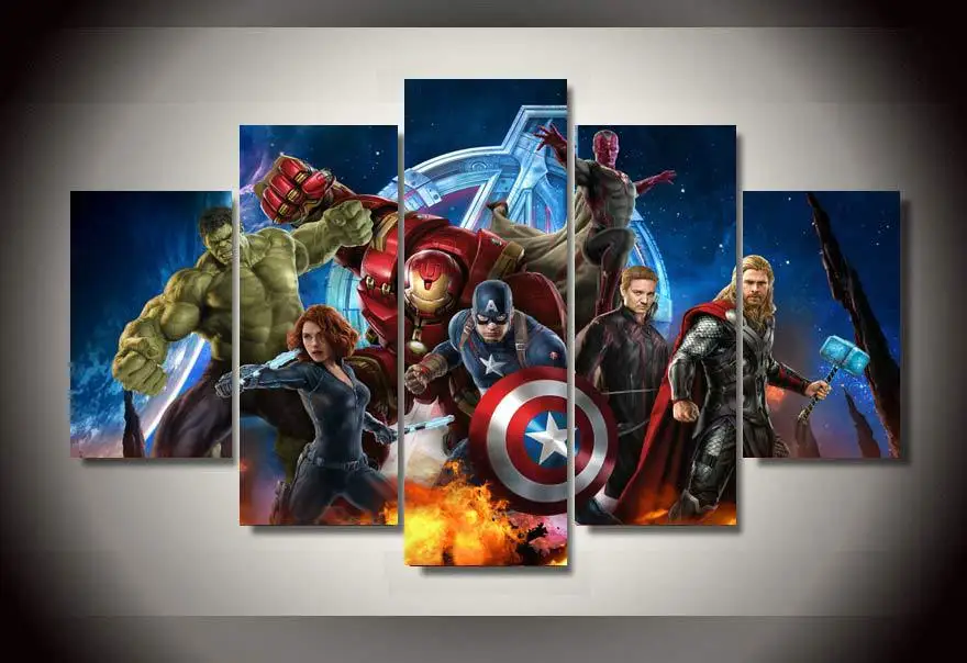 Unframed Printed Avengers Animation 5 piece picture Painting wall art