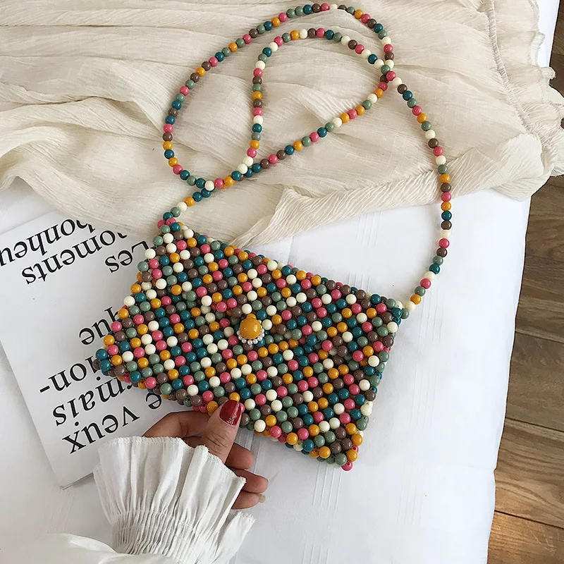 

Candy Small Bag Female 2019 New Fashion Hollow Small Square Bag Beaded Shoulder Messenger Bag