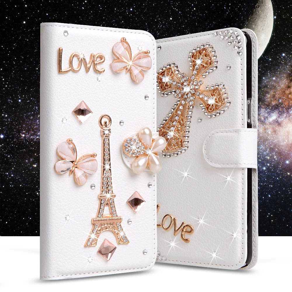 

For Samsung J5 Luxury Leather Rhinestone Case 3D Phone Cover For Samsung Galaxy J5 2015 J500F Card Slot Stand Flip Wallet Bag