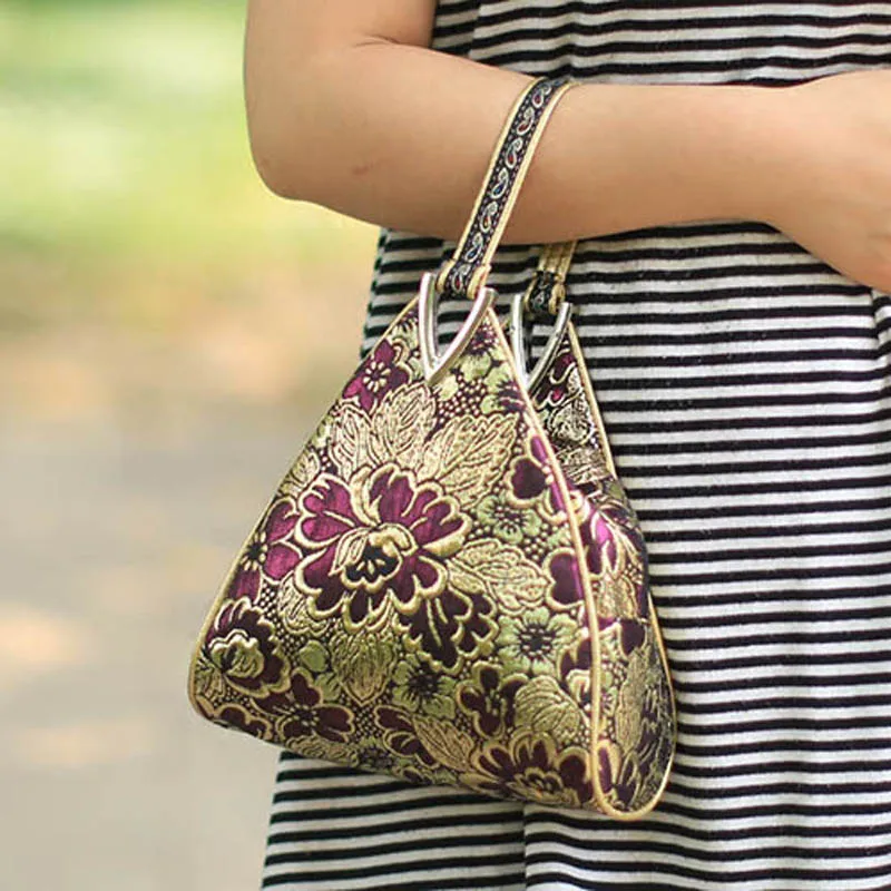 National Flowers Embroidery Handbags Women Small Shivering Bags Purse Handbag Triangle Bag ...