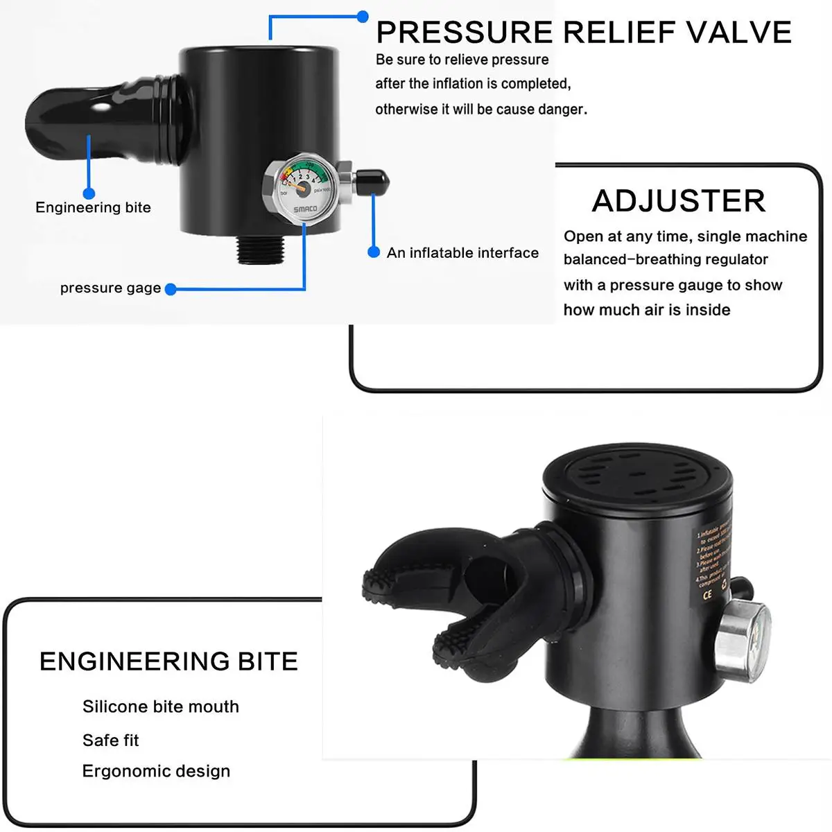SMACO аксессуары для подводного дыхания/набор 0.5L оборудование для дайвинга мини баллон для подводного плавания сумка для насоса с кислородным резервуаром