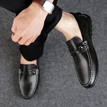 

Men Shoes genuine Leather outdoor Men's Loafers fashion Non-slip Casual Wear-resistant Soft Bottom flats Business Shoes Man l5