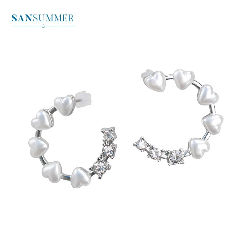 Sansummer 2019 New Hot Fashion Heart Pearl Glittering Rhinestone Round Girl Drop Earrings For Women Exquisite Jewelry 5271