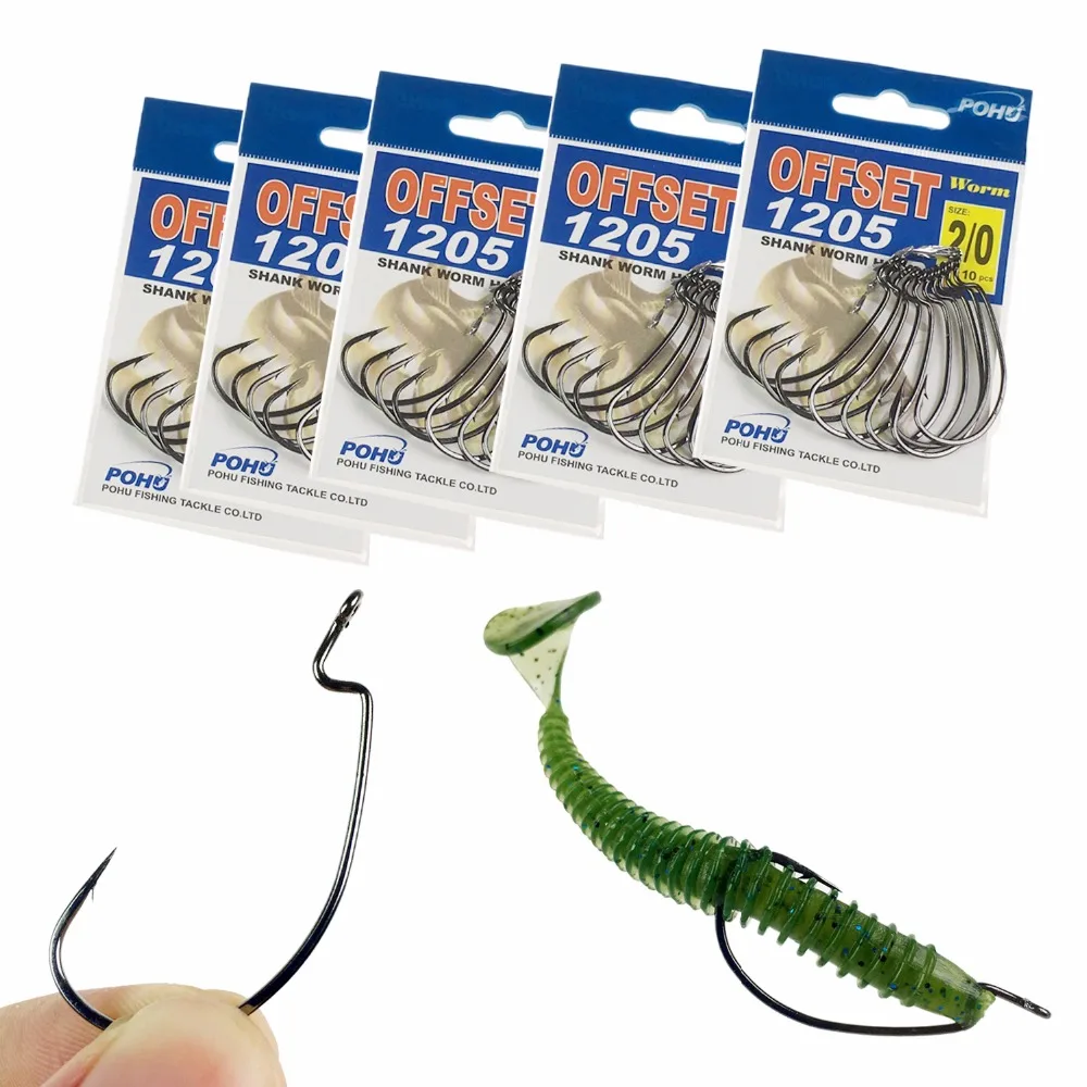 

QualyQualy 20pcs 2 packs size 1-12 2/0 1/0 3/0 4/0 Jig Worm Lure Hook Carbon Steel Soft Baits Lures Offset Fishing Hooks