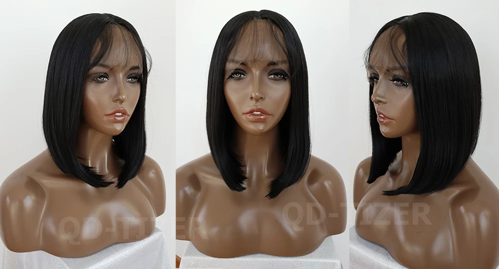 QD-TIZER SHORT BOB SYNTHETIC LACE FRONT WIG BLACK HAIR LACE FRONT WIGS WITH BABY HAIR6