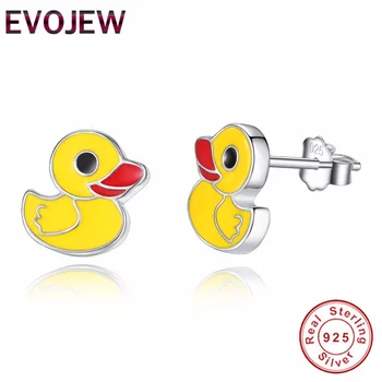 

EVOJEW Hot 100% 925 Sterling Silver Cute Dazzling Yellow Duck Stud Earrings For Women Girl Authentic Original Jewelry Gift