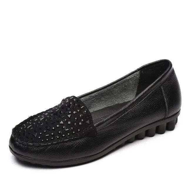 YAERNI/Новинка; сезон весна-осень; женская обувь на плоской подошве; модная обувь из натуральной кожи для мам; мягкая удобная обувь на плоской подошве; женская обувь для вождения - Цвет: Черный