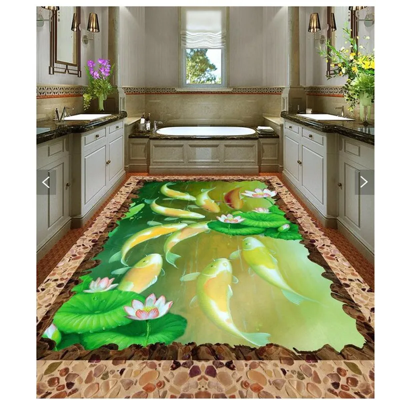 beibehang Custom Photo Floor 3D Wallpaper clear river stone Bathroom Floor Mural-3d PVC Wallpaper Self-adhesive Floor