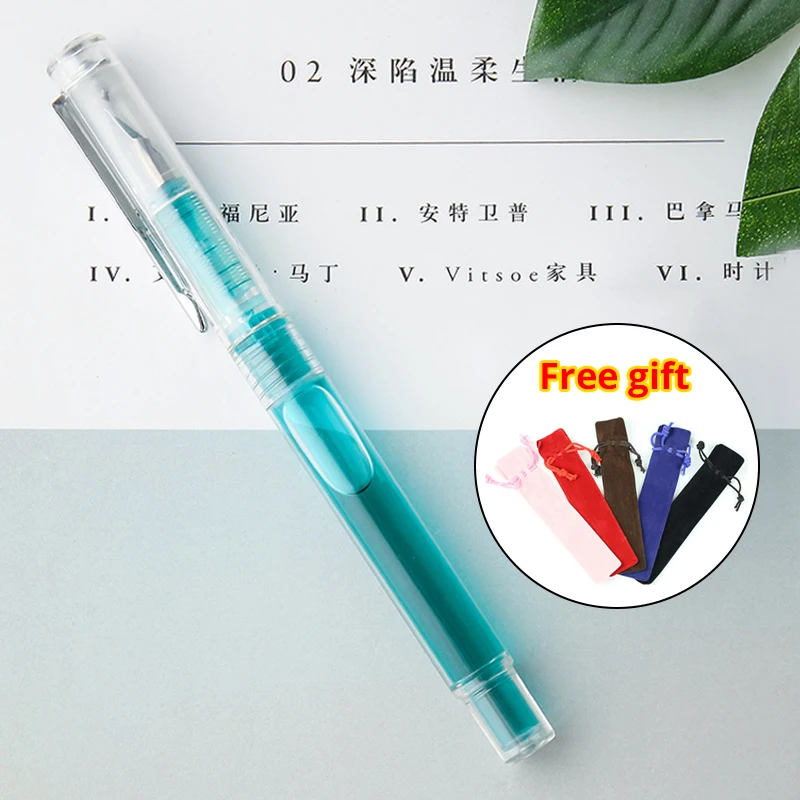 

1pc New Plastic Transparent Fountain Pen Color Ink Pen Student Stationery Exercise Tool Ink Filling Office Supplies With Pen Bag