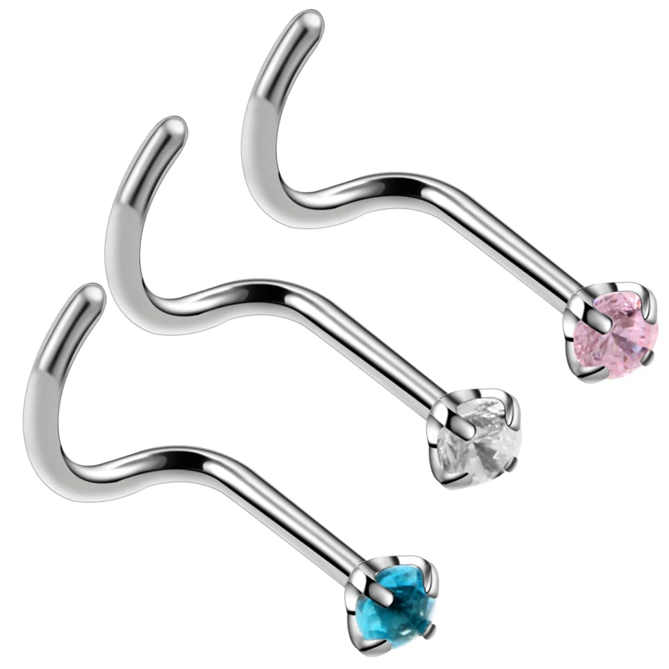 1pc Crystal Surgical Steel Nose Ring Hooks Bar Pin Clear Blue Pink