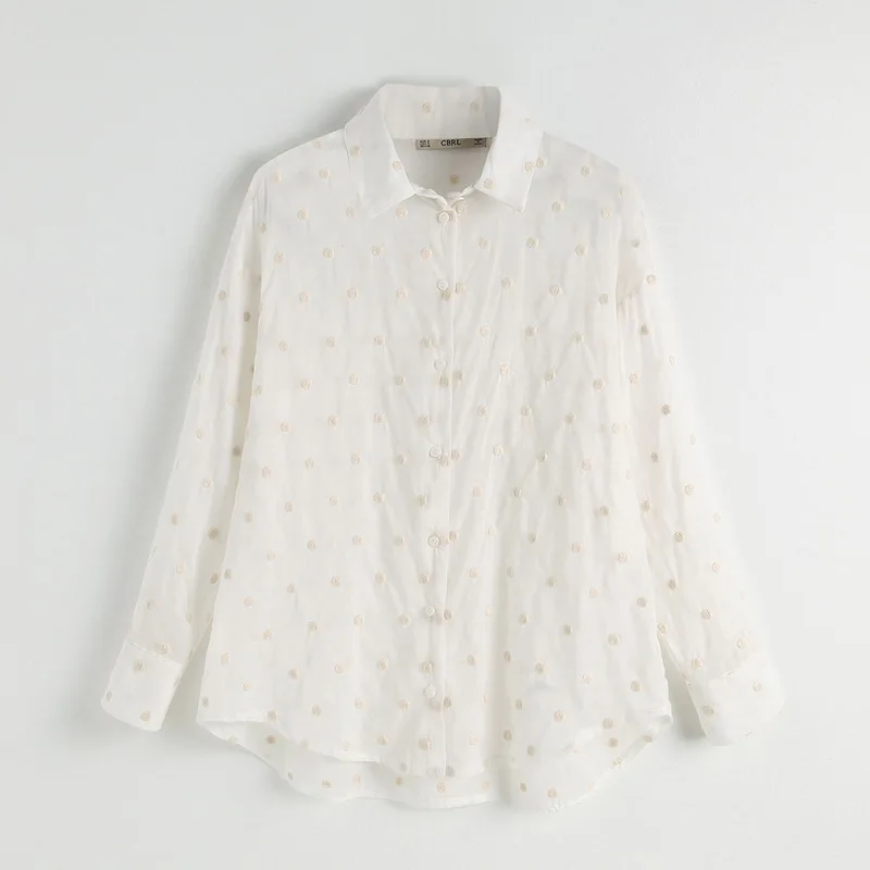 Light Women Shirt Blouse 2019 Summer New Arrival Dot Embroidery Candy Color Preppy Girl Transparent