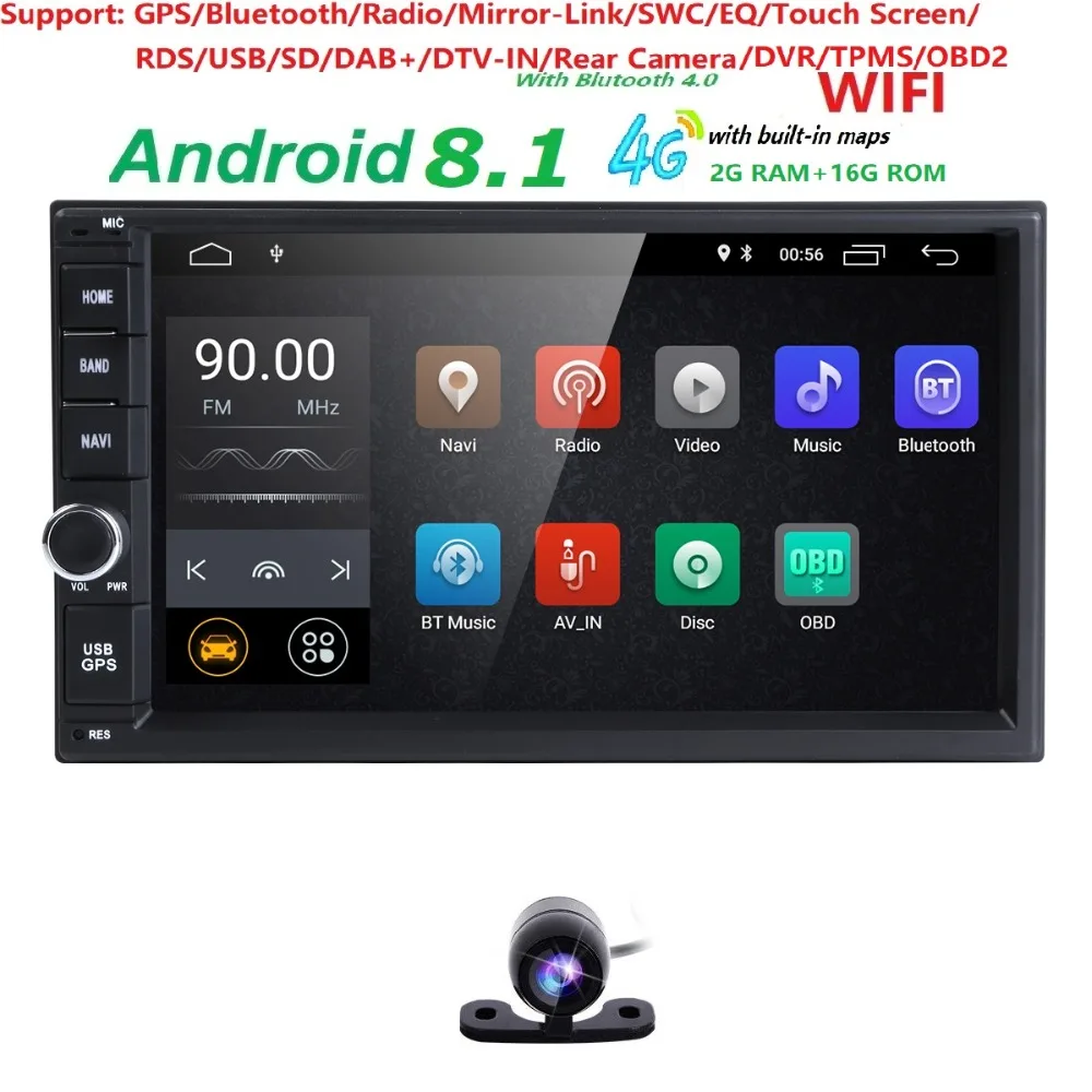 

2GRAM 2Din Android8.1 Car NO-DVD Radio Player 7"1024*600 Universal For Nissan vw GPS Navigation BT autoradio Stereo Audio Player