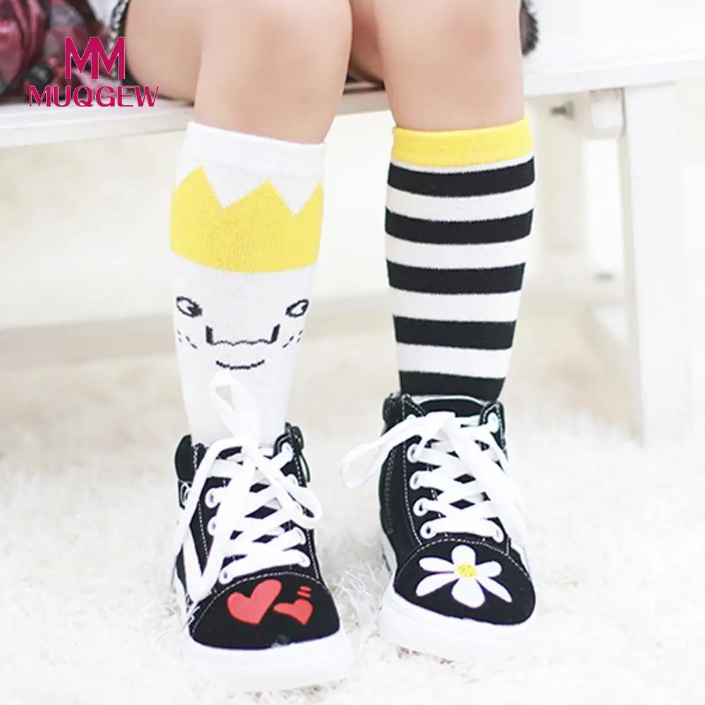 MUQGEW/ г. Детские Асимметричные полосатые носки средней длины в полоску с рисунком короны для маленьких мальчиков и девочек, Kawaii
