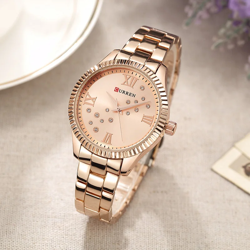 CURREN новые женские часы Роскошные Relogio Feminino RoseGold циферблат модные Montre Femme женские часы женские наручные часы