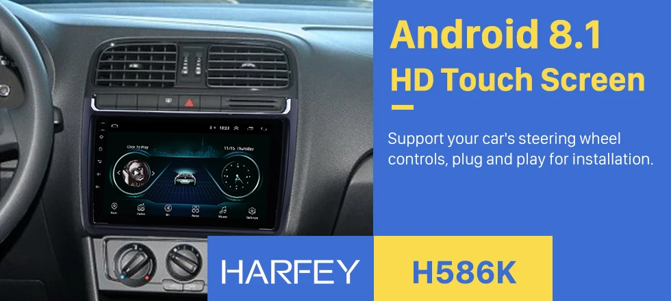 Excellent Harfey for VW Volkswagen Polo 2012-2015 9" Android 8.1 Car Audio Stereo GPS Navigation with 1080P Video Bluetooth car Radio SWC 0