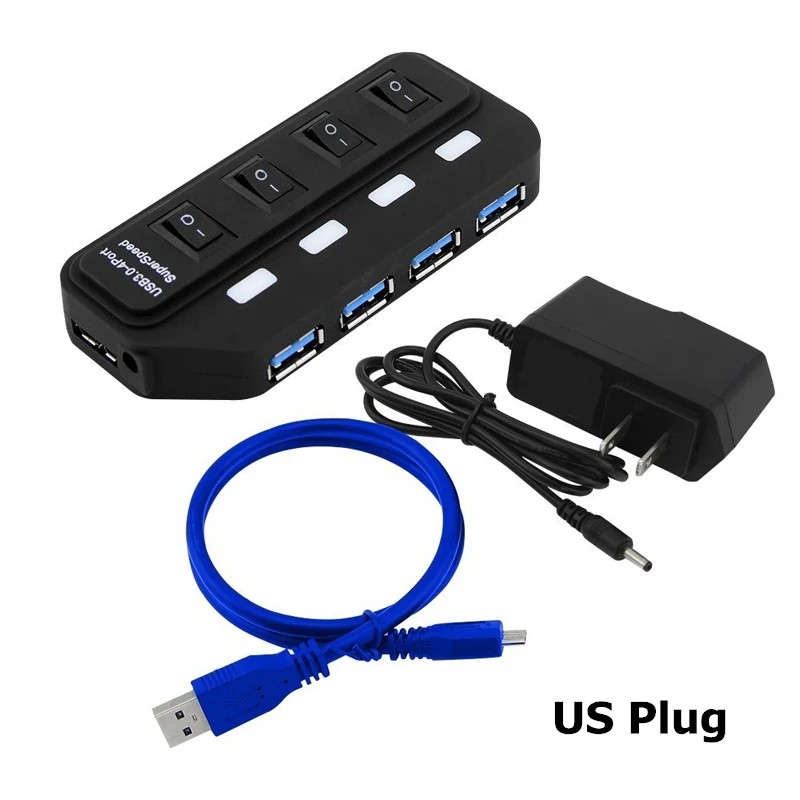 Usb-хаб 3,0 4/7 портов Micro USB 3,0 концентратор разветвитель с переключателем вкл/выкл USB Hab высокоскоростной 5 Гбит/с USB разветвитель 4 порта для MacBook PC - Цвет: 4 Ports with US Plug