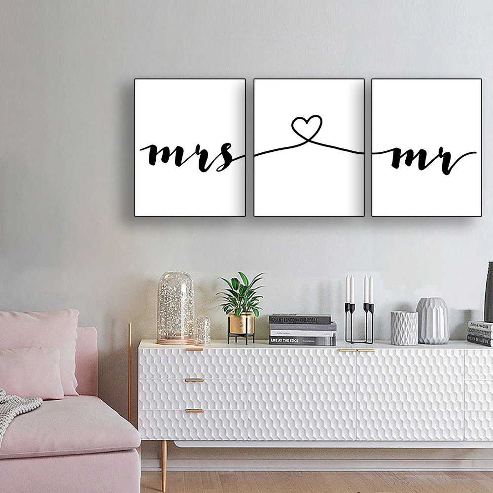 Arte De Pared Lienzo Pintura Caligrafia Minimalista Mr Mrs