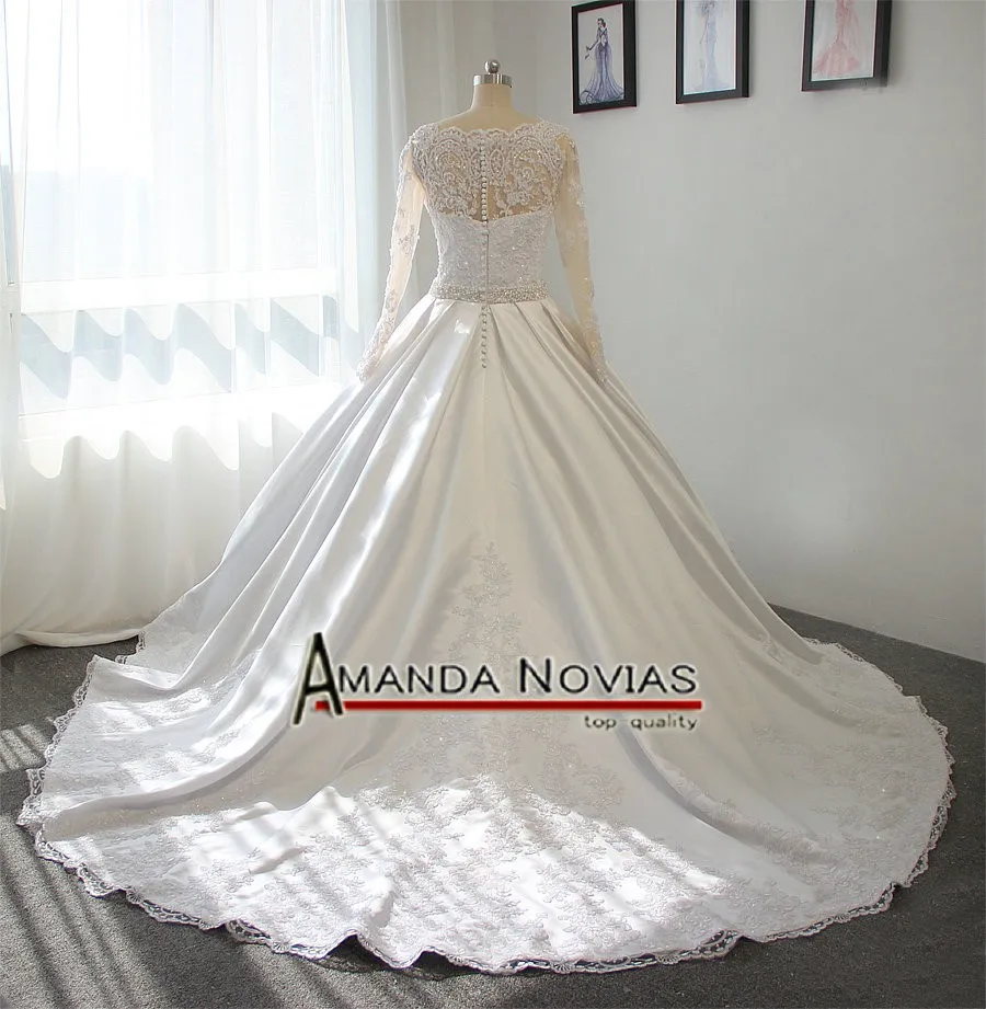 Vestido longo Свадебные платья с кружевными рукавами реальные фотографии от amanda novias