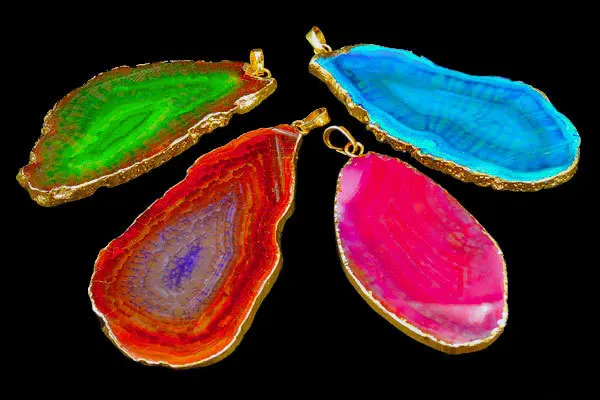 

Mixed Colors Striped Agate Irregular Shape Pendant Of Inlaying Setting Gold Plated Approx 60*35mm