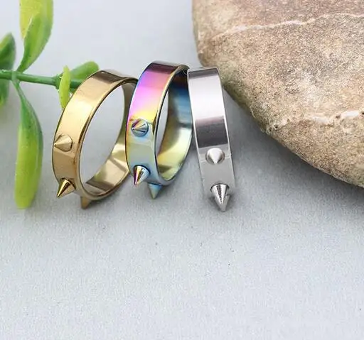 

New Arrivals Stainless Steel 3 Colors Defensive Rings Punk Spike rivet cone coyotes Hip Pop Ring for Women Free shipping