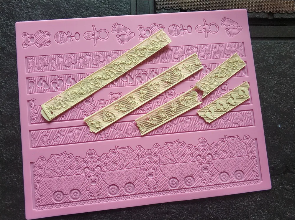 

Mom&Pea GX246 Baby Related Silicone Lace Mold Big Size Cake Decoration Fondant Cake 3D Mold Food Grade Silicone Mould