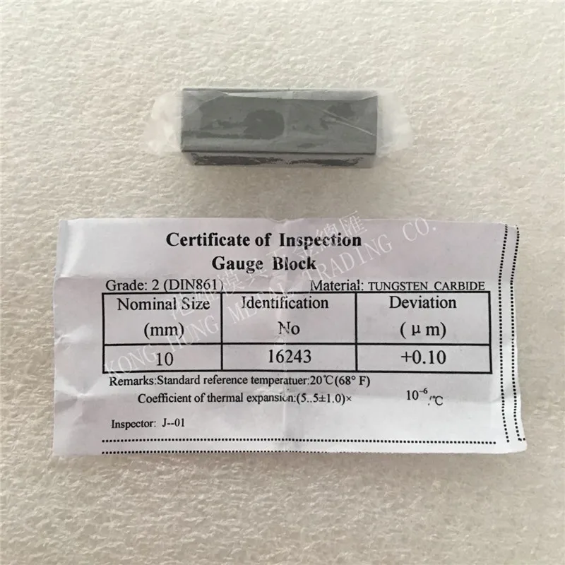 Hard Alloy Tungsten Carbide gauge block 10mm Grade 2in Gauges from