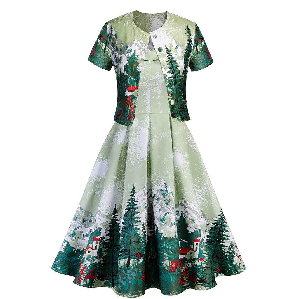 

JAYCOSIN Women Set Clothes Two Piece Set Maxi Dress + Jacket Print Button Coat Sexy Autumn Winter Christmas Matching Sets 2019