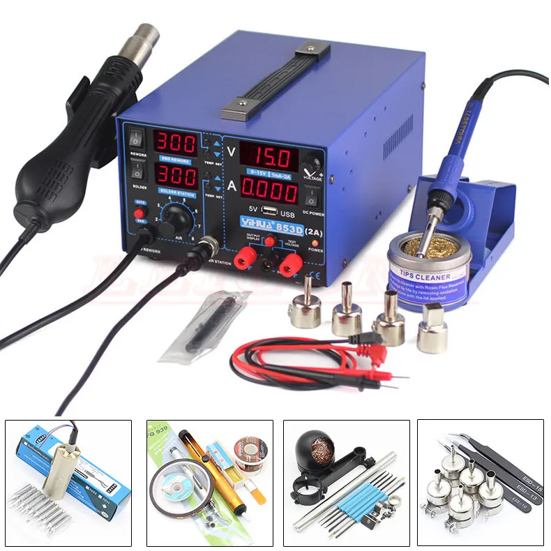 Паяльная станция YIHUA 853D 2A 4 LED с 5 в USB новый тип 3 1 паяльник источник питания пинцет