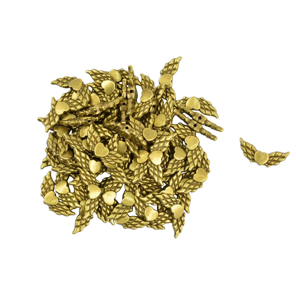 100 Pieces Antique Angel Wing Heart Charm Spacer Beads Jewelry DIY Makings