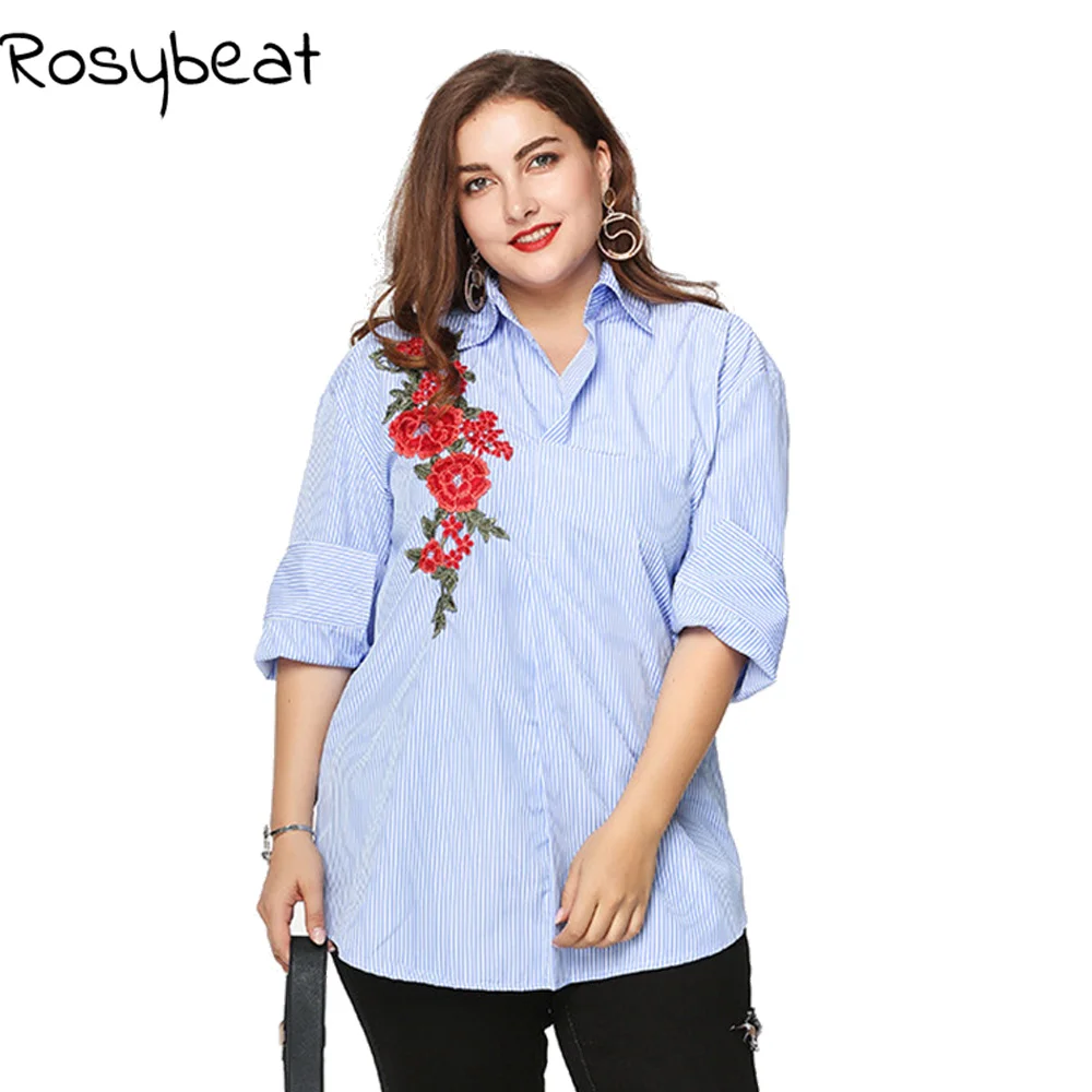 Plus Size Fashion Flower Embroidery Blouse Women Tops 2017 3xl Xxxl