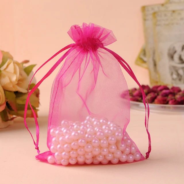 Free Shipping 500pcs/lot 17x23cm Deep Pink Wedding Drawable Organza Voile Gift Packaging Bags