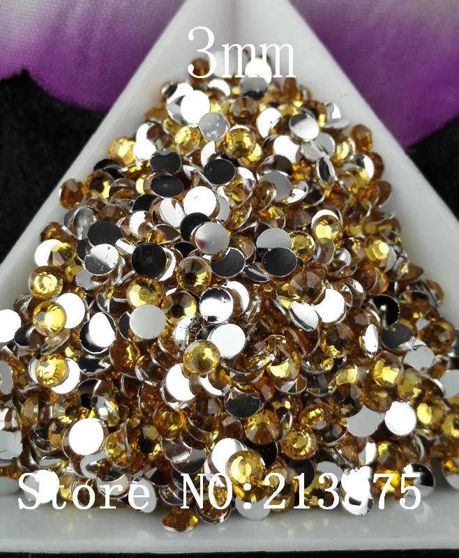 

Free shipping 10000pcs Multiple facets Gold yellow Resin 3mm Flat Back Rhinestones Nail art applique strass SS12 Non hot fix