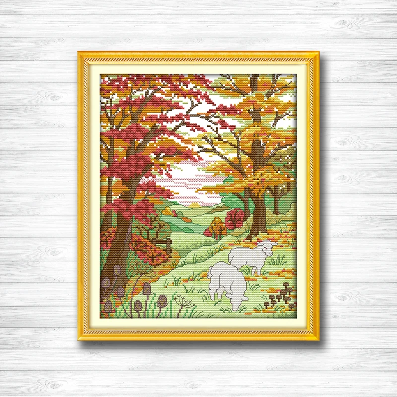 

Sheep in the Autumn hills forest Scenery dmc 14CT 11CT counted cross stitch Needlework Set Embroidery kits chinese cross stitch