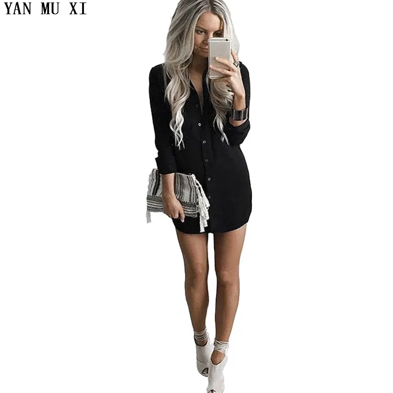 

2017 Autumn Spring Women Long Solid color Shirts Size S-3XL All-match Long Sleeve Lady Casual Cotton Long section Blouse & Tops
