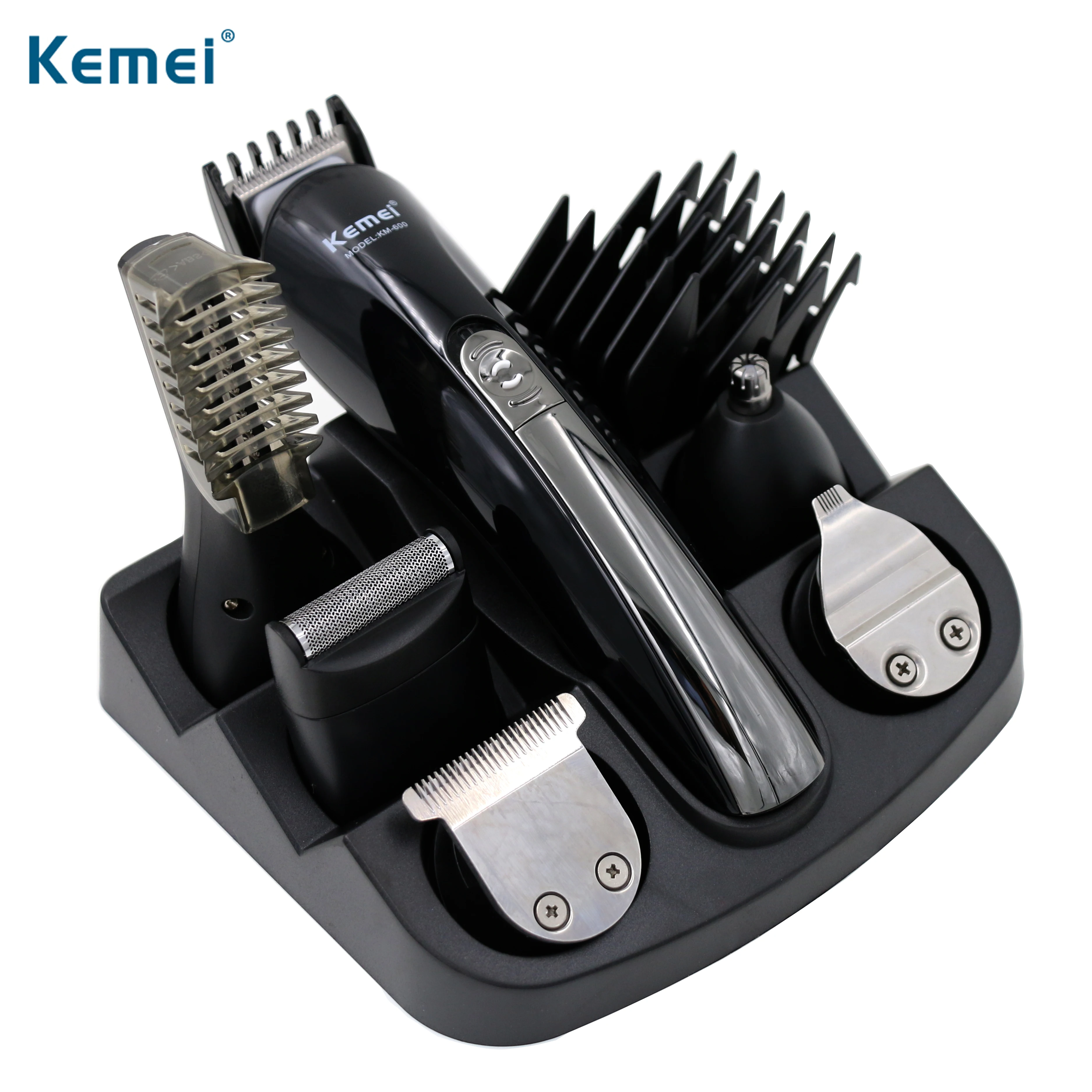 Goedkoop 100 240 V kemei 6 in 1 elektrische scheerapparaat tondeuse titanium tondeuse scheren machine snijden neus baard trimmer mannen scheermes