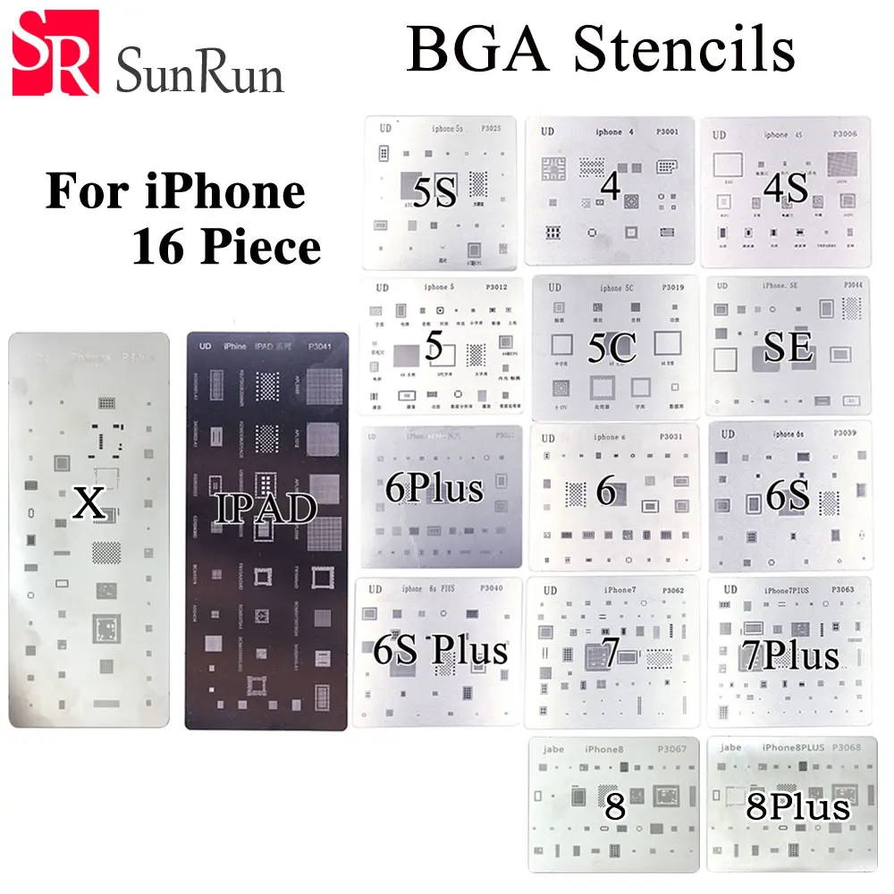 16 шт./лот, высококачественный полный набор BGA трафаретов для iPhone 4 4S 5 5S 5c 6 6+ 6s 6s+ 7 7+ SE 8 8Plus X iPad