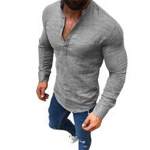 5 цветов новые осенние Для мужчин Повседневное льняная рубашка Однотонная одежда со стоячим воротником с длинным рукавом быстросохнущая социальный джентльмен нормальный Фитнес рубашки для мальчиков