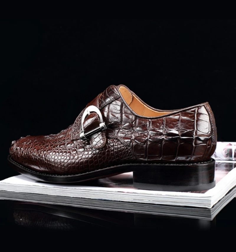 Брендовые деловые туфли из крокодиловой кожи; Коллекция года; мужские классические коричневые модельные туфли с острым носком; вечерние свадебные туфли; мужская обувь