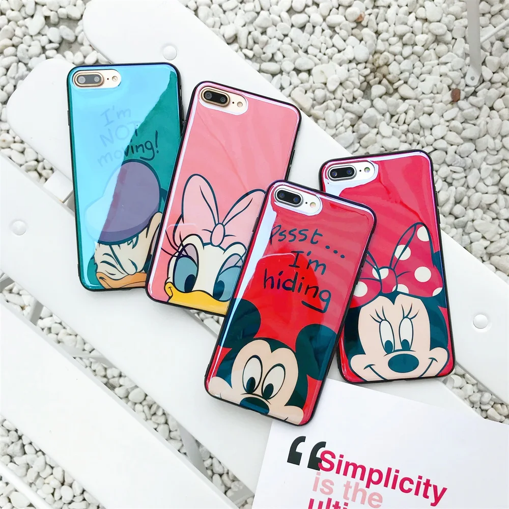 

Cute cartoon Blue light design lovely Mickey Minnie duck phone Case phone Cover For iPhone X 7 plus 8 6 6S Plus Soft TPU case