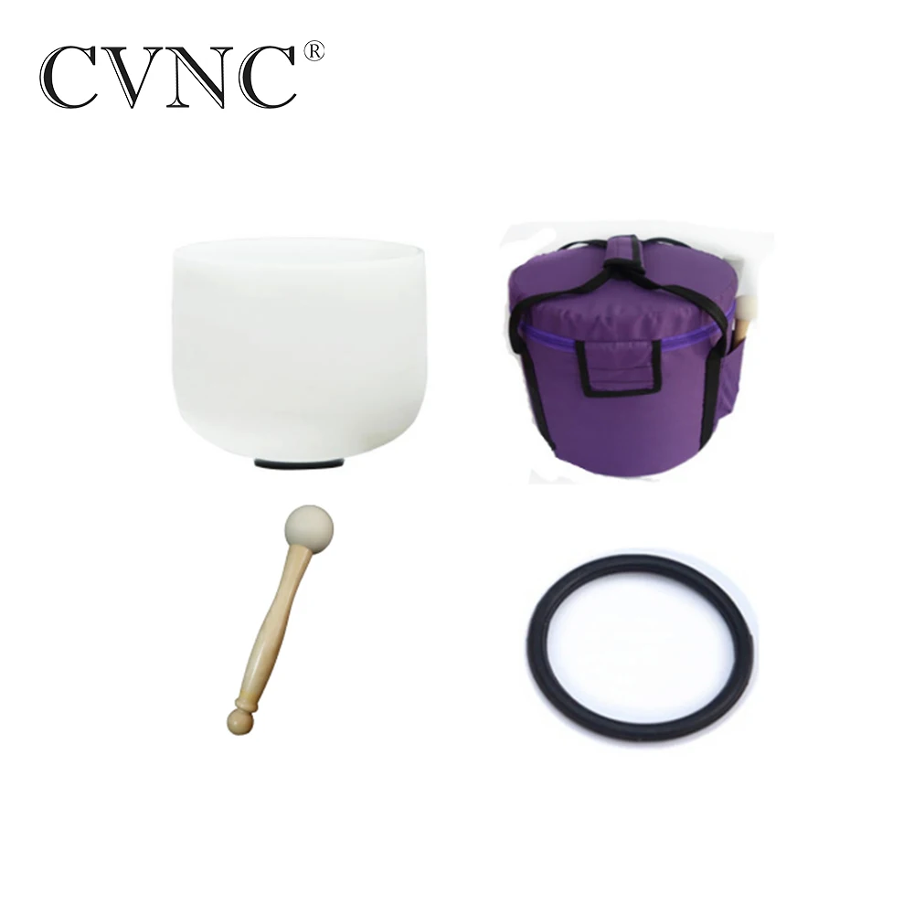 

CVNC 440Hz or 432Hz Root Chakr 8" Note C Frosted Quartz Crystal Singing Bowl + Purple Carry Bag