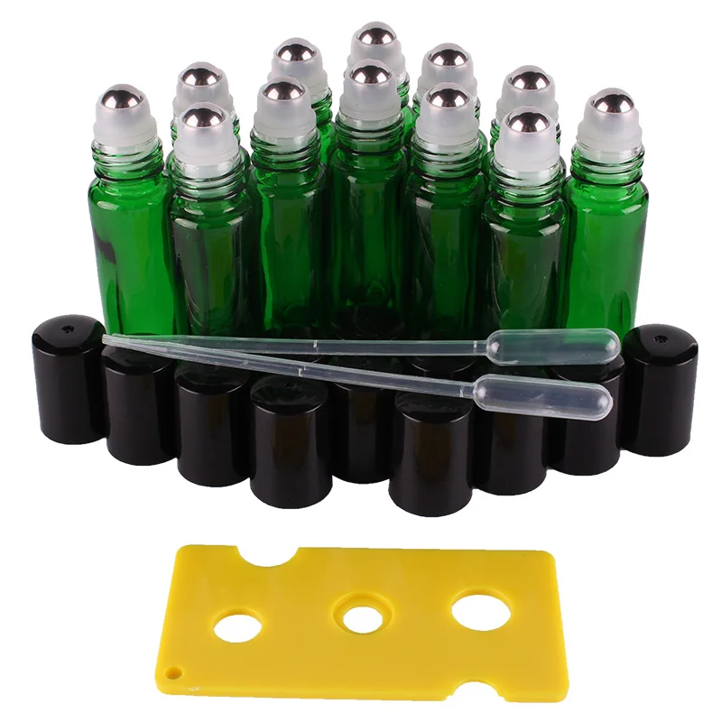 

12pcs 10ml Green Essential oil Glass Roll on Bottles Vials with Stainless Steel Roller Ball for perfume aromatherapy