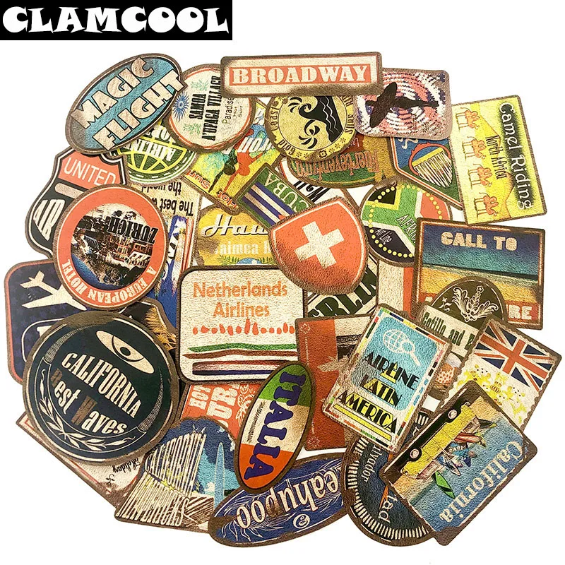 

36Pcs Travel Series Old Leather Sticker ForMotorcycle Luggage Skateboard Guitar Motorcycle Refrigerator Car Notebook