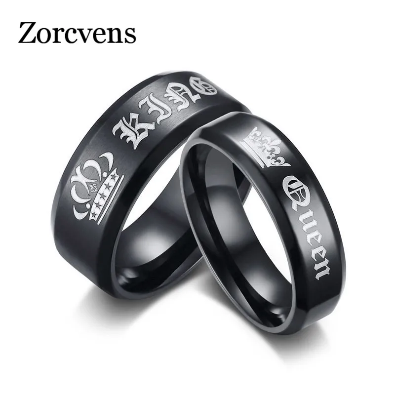 buy ZORCVENS 2019 New Fashion Engagement Ring Black King and Queen Couple Wedding Bands Promise Ring for Men and Women
