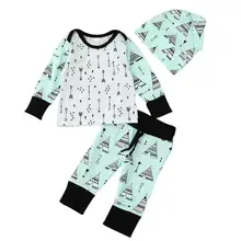 Новорожденных Для маленьких мальчиков Обувь для девочек стрелка печати Блузка+ Брюки для девочек Кепки одежда, 3 предмета в комплекте комплект одежды l9192