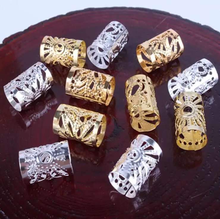 

20pcs Cylindrical Gold Silver Human Wig Hair Beads Accessories Jewelry Adjustble Metal Beard Braid Dreadlock Beads For Wig