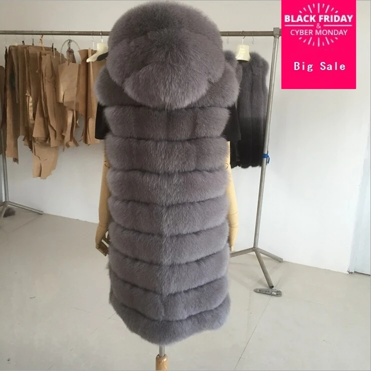 S-4XL модный длинный жилет из искусственного лисьего меха норки с капюшоном