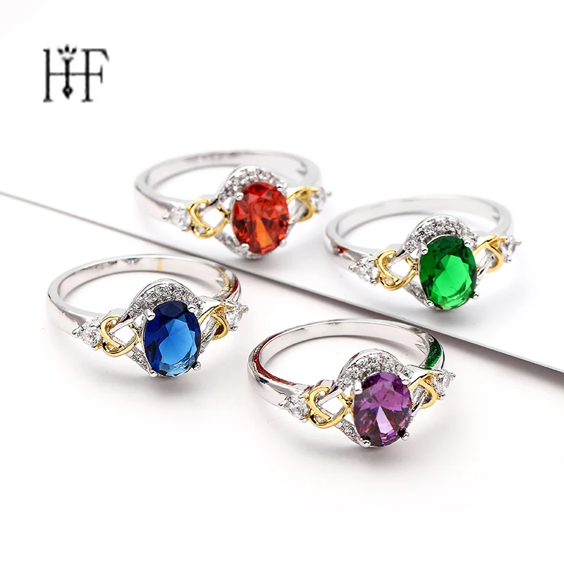 

Silver Colors Filled Charm Multicolor Heart Rings Women Fashion Jewelry Purple/Red/Blue Zircon Ring Oval Rings for Women