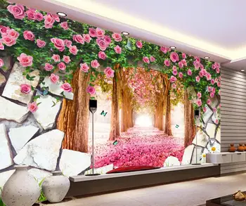 

3d stereoscopic wallpaper Home Decoration Dream purple pink cherry blossom petals wallpapers for living room