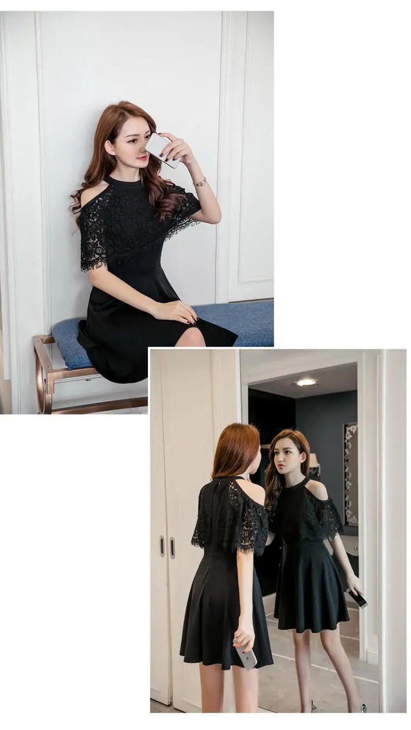 2018 New Arrivals Summer Women dress Short Sleeve Slim Hollow Out Lace A Word Is Bitter Fleabane Dresses Free Shipping